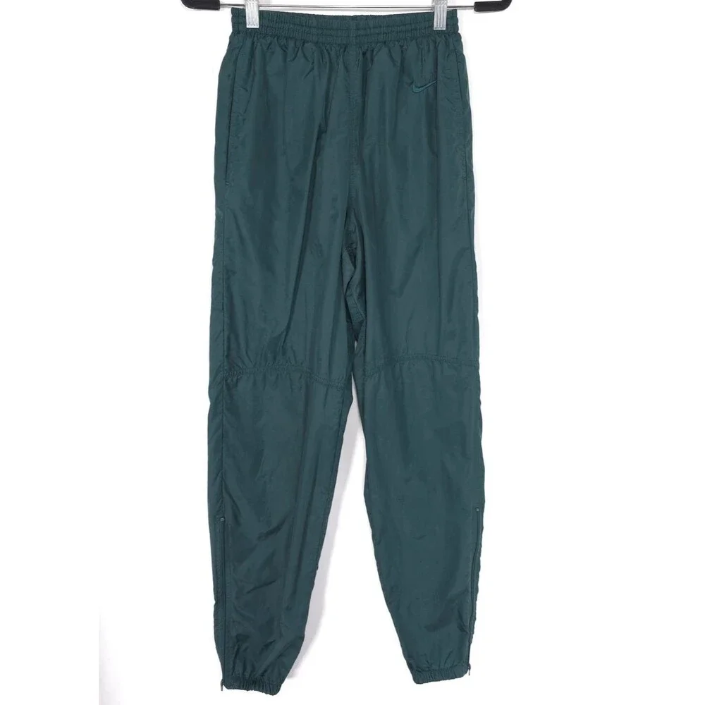NIKE Men's SMALL Track Pants Joggers Green Zip Ankle Swoosh VINTAGE 90's Nylon